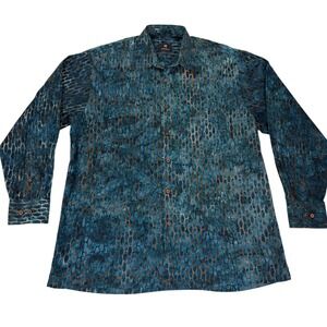 Marcello Sport Shirt Mens Medium Blue And Gold Geometric Button Up Shirt Vtg